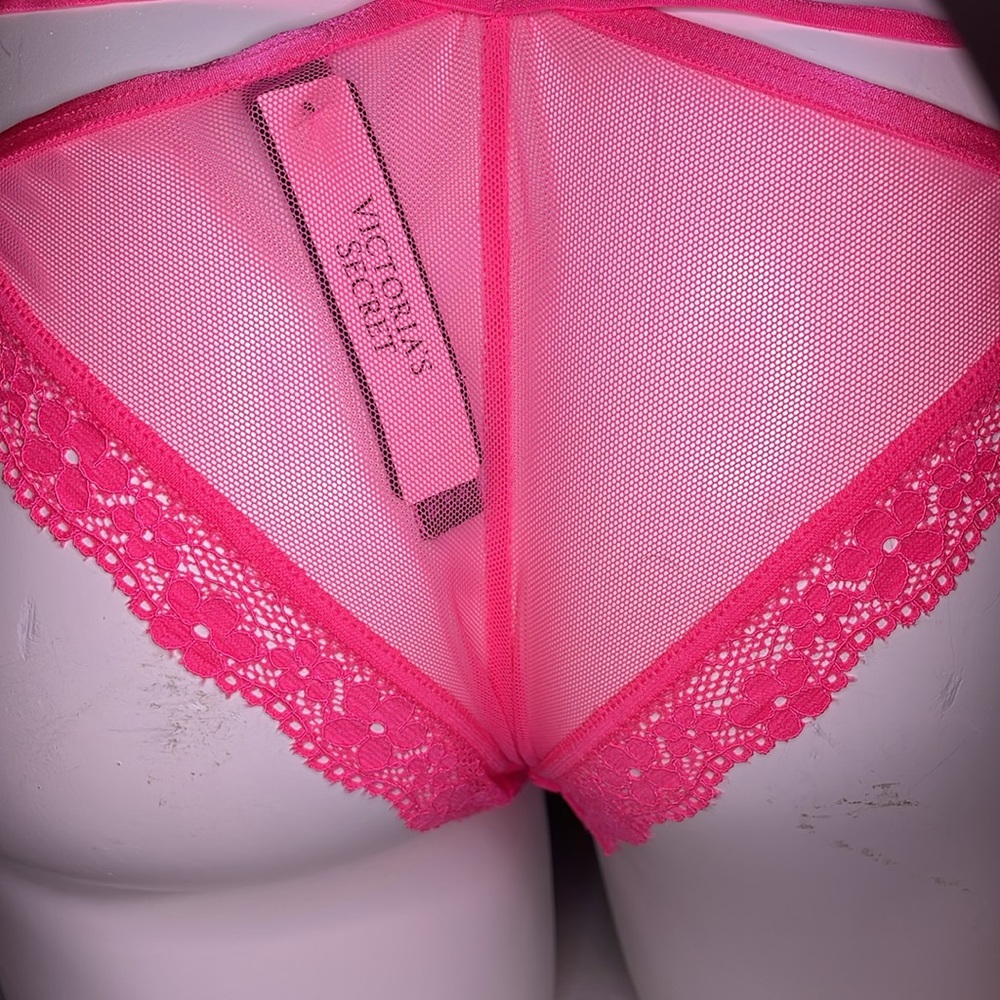 Victorias Secret Panty Cheeky Strappy Neon Pink Lace Panties VS Sexy Panty 🆕 🔥 - Picture 12 of 12